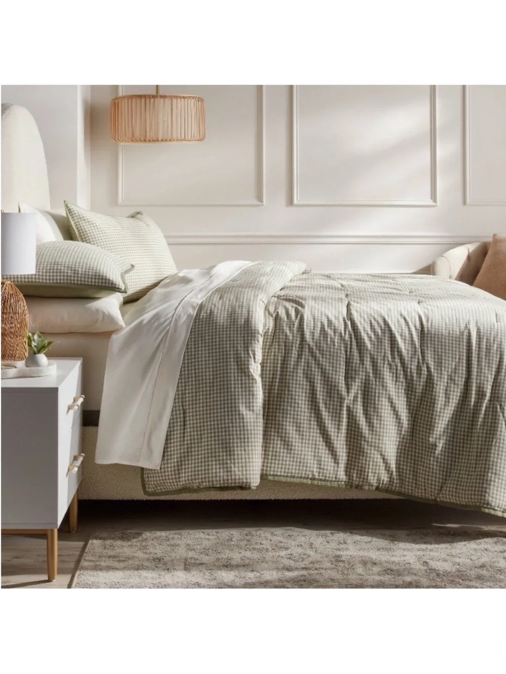 NWT King Mini Gingham Comforter and Sham Set Moss Green - Threshold